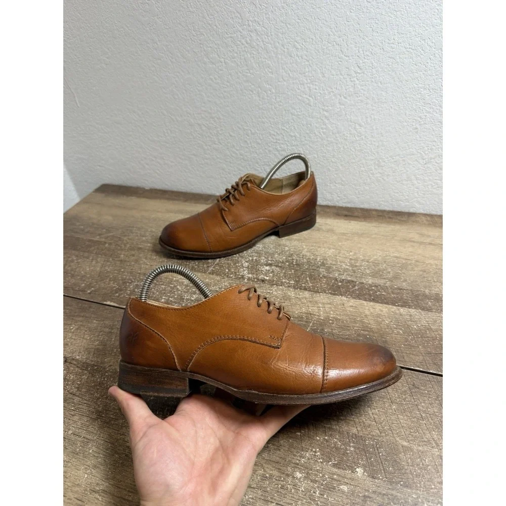 Frye Mens‎ Leather Oxford Dress Shoes Brown Cap Toe Classic 74299 Size 7.5 B
